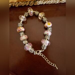 Pandora like Pink and silver  charm bracelet.